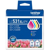 Brother LC531XL4PK Black+Yellow+Cyan-Magenta Ink Cartridges 500 Pages - Genuine Brother LC531XL4PK Black+Yellow+Cyan-Magenta Ink Cartridges 500 Pages - Genuine