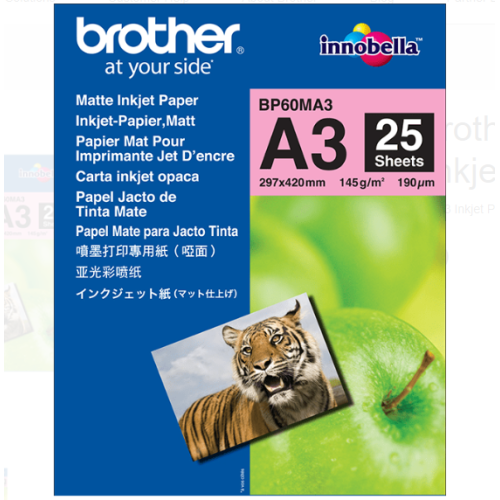 Brother BP60MA3 Matte A3 Paper 145gsm 25 pack - Genuine Brother BP60MA3 Matte A3 Paper 145gsm 25 pack - Genuine
