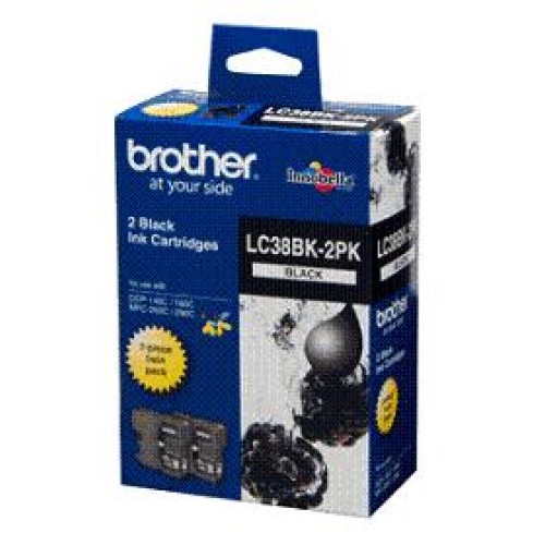 Brother LC38BK Black Ink Cartridge Twin Pack 300 Pages - Genuine Brother LC38BK Black Ink Cartridge Twin Pack 300 Pages - Genuine