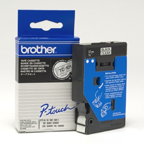 Brother TC101 Black/Clear 12mm P-Touch Label - Genuine Brother TC101 Black/Clear 12mm P-Touch Label - Genuine