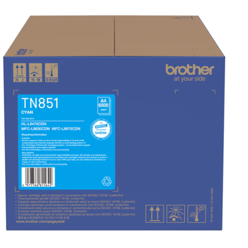 Brother TN851C Cyan Toner 6,500 Pages - Genuine Brother TN851C Cyan Toner 6,500 Pages - Genuine