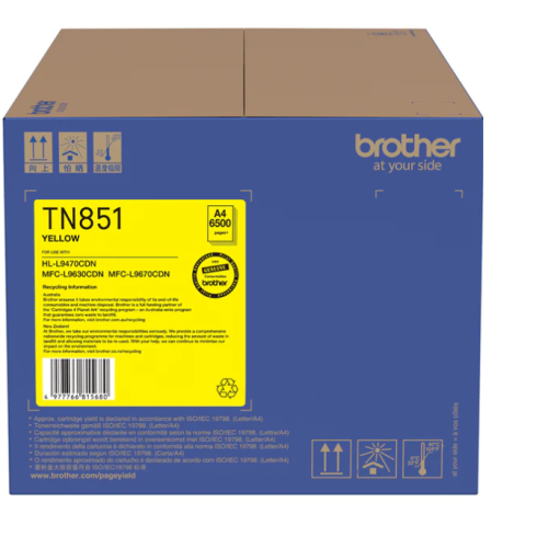 Brother TN851Y Yellow Toner 6,500 Pages - Genuine Brother TN851Y Yellow Toner 6,500 Pages - Genuine