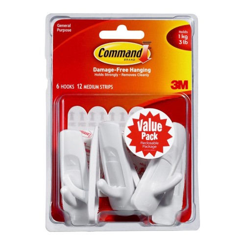 Command Hook 17001-6 Medium White Value 6 Pack Command Hook 17001-6 Medium White Value 6 Pack