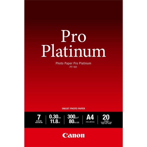Canon PT101A4-20 Pro Platinum Photo Paper 20 Sheets 300 gsm A4 Canon PT101A4-20 Pro Platinum Photo Paper 20 Sheets 300 gsm A4
