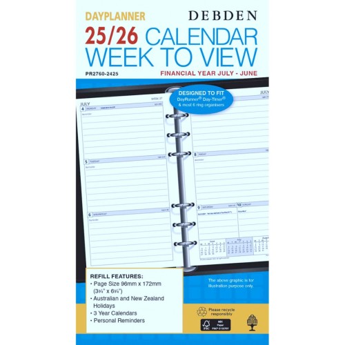 Debden Dayplanner Mid Year Personal Week to View Refill 2025/2026 Debden Dayplanner Mid Year Personal Week to View Refill 2025/2026