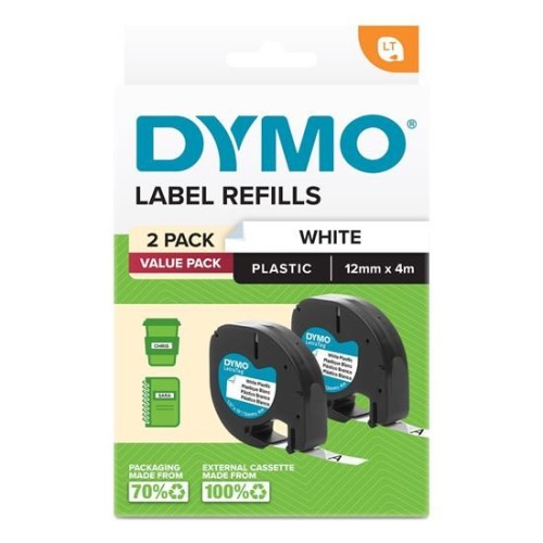 Dymo 2191235 LetraTag Plastic Tape 12mm x 4M White 2-Pack - Genuine Dymo 2191235 LetraTag Plastic Tape 12mm x 4M White 2-Pack - Genuine
