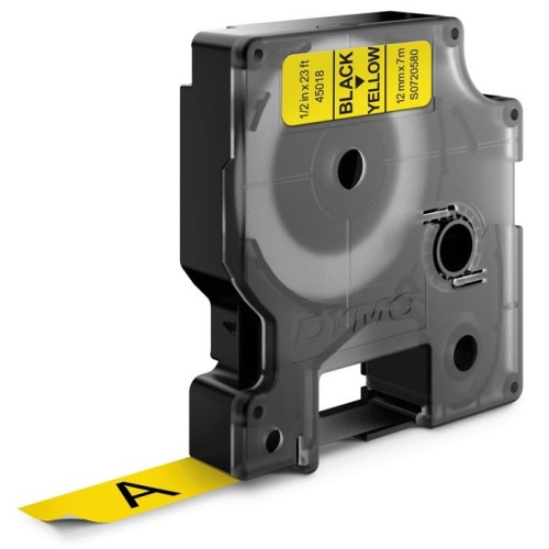 Dymo 45018 12mm x 7m Black on Yellow D1 Label Tape - Genuine Dymo 45018 12mm x 7m Black on Yellow D1 Label Tape - Genuine