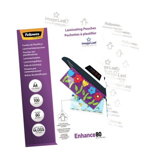100 Fellowes Laminating Pouches Gloss 80 micron A4 100 Fellowes Laminating Pouches Gloss 80 micron A4