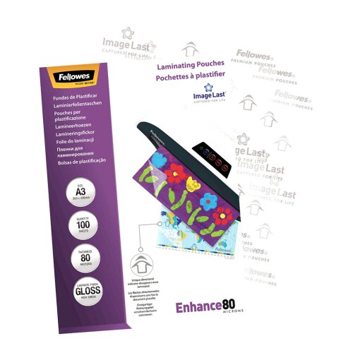 100 Fellowes Laminating Pouches Gloss 80 micron A3 100 Fellowes Laminating Pouches Gloss 80 micron A3