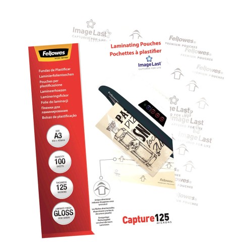 100 Fellowes Laminating Pouches Gloss 125 micron A3 100 Fellowes Laminating Pouches Gloss 125 micron A3