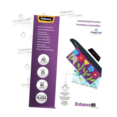 25 Fellowes Laminating Pouches Gloss 80 micron A3 25 Fellowes Laminating Pouches Gloss 80 micron A3
