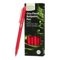 10-Pack Icon One Piece Ballpoint Pen Red