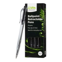 Icon Ballpoint Retractable Pens Fine Black, Pack of 10