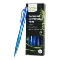 x 10 - Ballpoint Fine Blue Retractable Pens