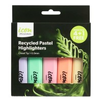 Icon Recycled Highlighter Chisel Tip 4+1 Bonus Pack, Pastel