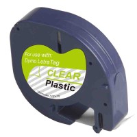 Dymo Letratag 16952 Plastic Black on Clear 12mm x 4m - Compatible
