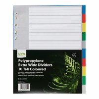 10 Polypropylene Tab Dividers Extra Wide Coloured 230mm x 295mm