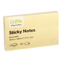 Sticky Notes 40mm x 50mm Yellow 2 Pack