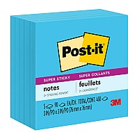 5-Pack Post-it Super Sticky Notes 654-5SSBE 76x76mm Electric Blue