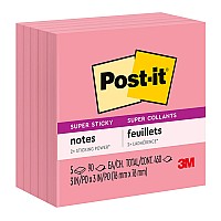 5-Pack Post-it Super Sticky Notes 654-5SSNP Neon Pink 76x76mm 