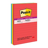 3-Pack Post-it Super Sticky Lined Notes 660-3SSAN 101x152mm Primaries (Marrakesh)