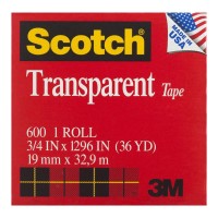Scotch Transparent Tape 600 19mm x 33m boxed refill roll
