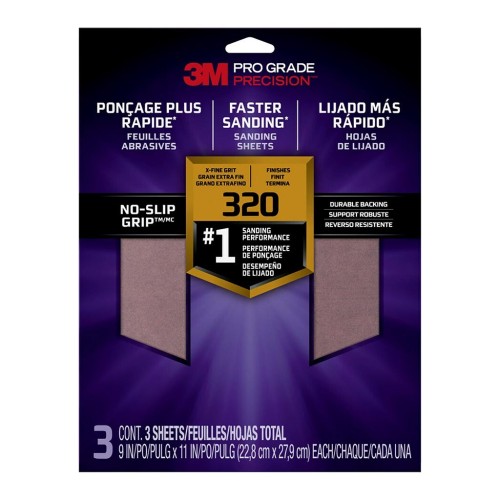 3M Pro Grade Precision Sanding Sheets 26320TRI-3 320 Grit, Pack of 3 3M Pro Grade Precision Sanding Sheets 26320TRI-3 320 Grit, Pack of 3