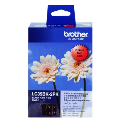 Brother LC39BK Black Twin Pack Ink Cartridge 300 Pages x 2 - Genuine Brother LC39BK Black Twin Pack Ink Cartridge 300 Pages x 2 - Genuine