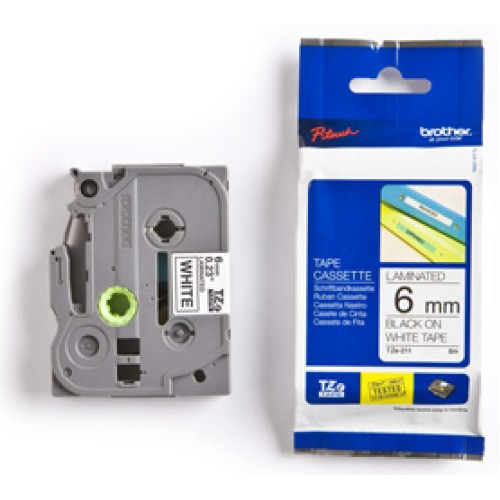 Brother TZE211 6mm Black on White Label Tape - Genuine Brother TZE211 6mm Black on White Label Tape - Genuine