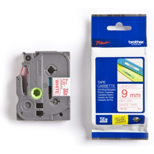 Brother TZe222 9mm Red on White Label Tape - Genuine Brother TZe222 9mm Red on White Label Tape - Genuine