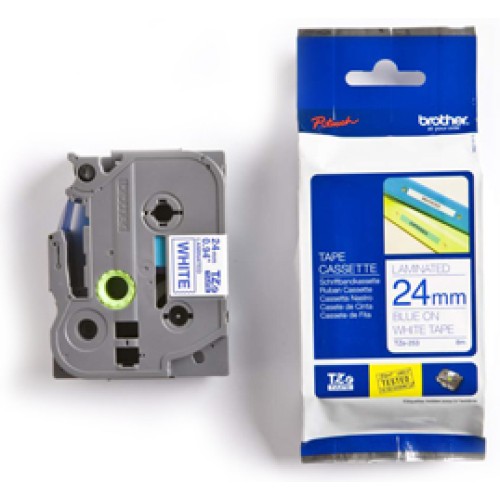 Brother TZE253 24mm Blue on White Laminated Tape - Genuine Brother TZE253 24mm Blue on White Laminated Tape - Genuine