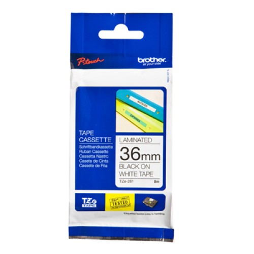 Brother TZE261 36mm Black on White label Tape - Genuine Brother TZE261 36mm Black on White label Tape - Genuine