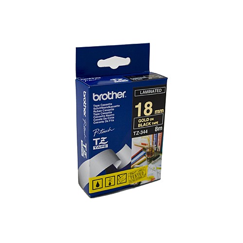 Brother TZe344 18mm Label Tape Gold on Black - Genuine Brother TZe344 18mm Label Tape Gold on Black - Genuine