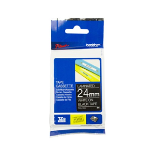 Brother TZE355 24mm White on Black Laminated Tape - Genuine Brother TZE355 24mm White on Black Laminated Tape - Genuine