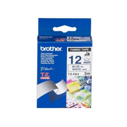 Brother TZEFA3 12mm Blue on White Fabric Tape - Genuine Brother TZEFA3 12mm Blue on White Fabric Tape - Genuine