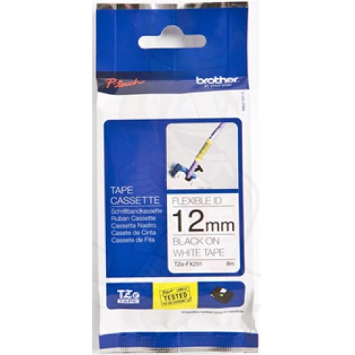 Brother TZEFX231 Flexible ID 12mm Black on White Label Tape - Genuine Brother TZEFX231 Flexible ID 12mm Black on White Label Tape - Genuine