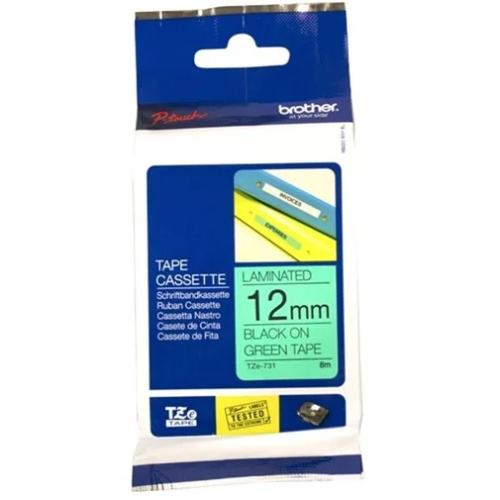 Brother TZEFX731 12mm Black on Green Tape - Genuine Brother TZEFX731 12mm Black on Green Tape - Genuine