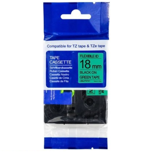 Brother TZEFX741 Black on Green Flexible Tape 18mm x 8m - Genuine Brother TZEFX741 Black on Green Flexible Tape 18mm x 8m - Genuine
