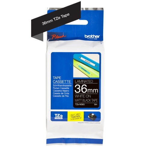 Brother TZeM365 36mm Label Tape White on Matt Black - Genuine Brother TZeM365 36mm Label Tape White on Matt Black - Genuine