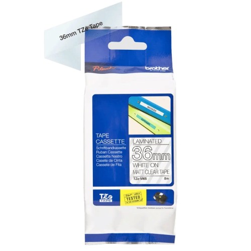 Brother TZeM65 36mm Label Tape White on Clear Matt - Genuine Brother TZeM65 36mm Label Tape White on Clear Matt - Genuine