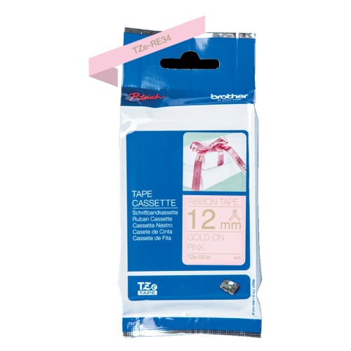 Brother TZeRE34 12mm Gold on Pink Label Tape - Genuine Brother TZeRE34 12mm Gold on Pink Label Tape - Genuine