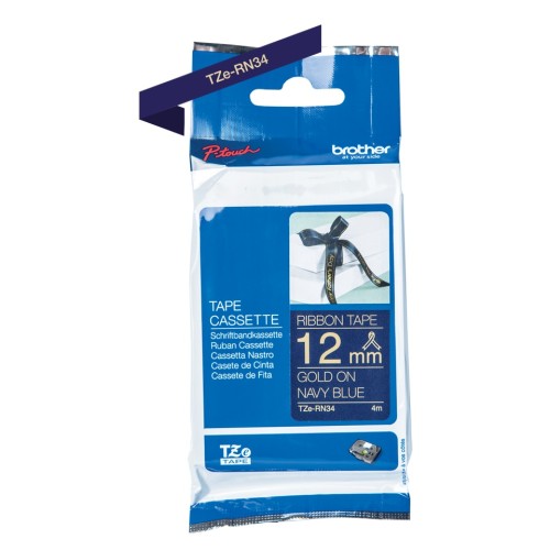 Brother TZeRN34 12mm Gold on Navy Label Tape - Genuine Brother TZeRN34 12mm Gold on Navy Label Tape - Genuine