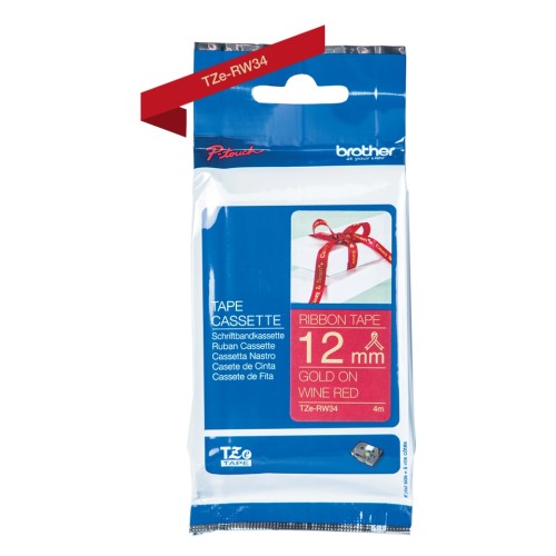 Brother TZeRW34 12mm Label Tape Gold on Wine Red - Genuine Brother TZeRW34 12mm Label Tape Gold on Wine Red - Genuine