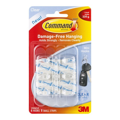 Command 17006CLR 6 Hooks, 8 Small Strips Mini Clear Command 17006CLR 6 Hooks, 8 Small Strips Mini Clear