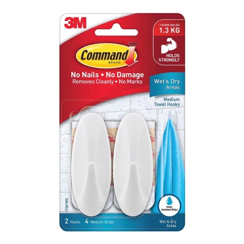 Command Wet Area Hook 17081WD Medium White, Pack of 2 Command Wet Area Hook 17081WD Medium White, Pack of 2