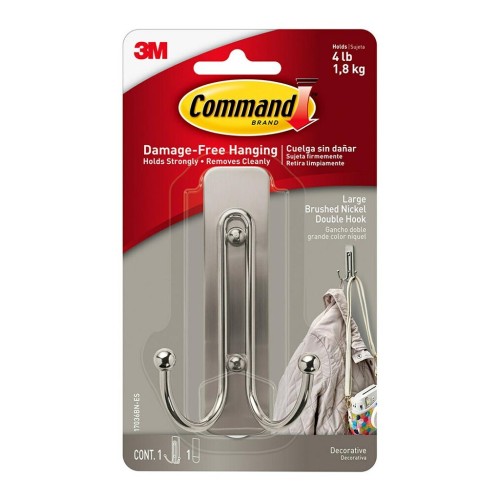 Command Hook 17036BN-ES Large Double Brushed Nickel Command Hook 17036BN-ES Large Double Brushed Nickel