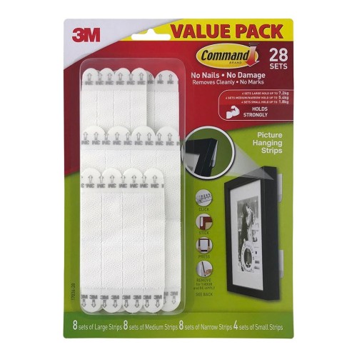 Command Picture Hanging Strips 17036-28 Assorted White, Pack of 28 Sets Command Picture Hanging Strips 17036-28 Assorted White, Pack of 28 Sets