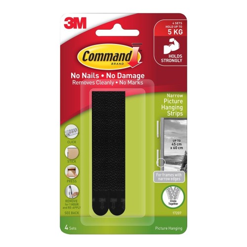 Command Picture Hanging Strips 17207BLK-4 Narrow Black, Pack of 4 Sets Command Picture Hanging Strips 17207BLK-4 Narrow Black, Pack of 4 Sets