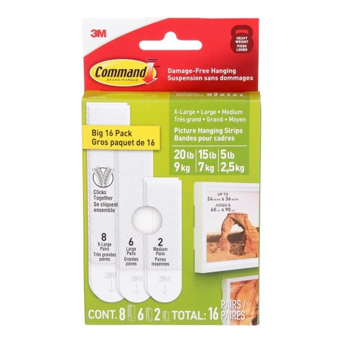 Command Picture Hanging Strips 17218-16ES Assorted White, Value Pack of 16 Sets Command Picture Hanging Strips 17218-16ES Assorted White, Value Pack of 16 Sets