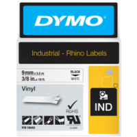 Dymo DY18443 S0718580 Rhino Black on White Vinyl 5.5m x 9mm - Genuine